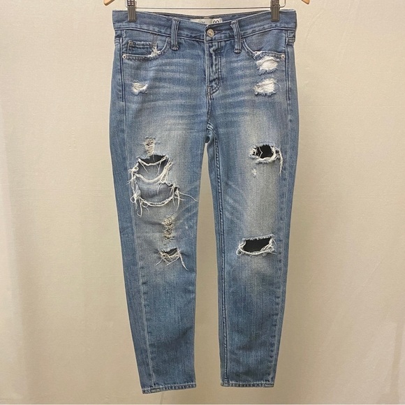 Abercrombie Sz 00 Ripped Front Boyfriend Jeans Mid Rise Distressed Non-Stretch - Picture 12 of 14
